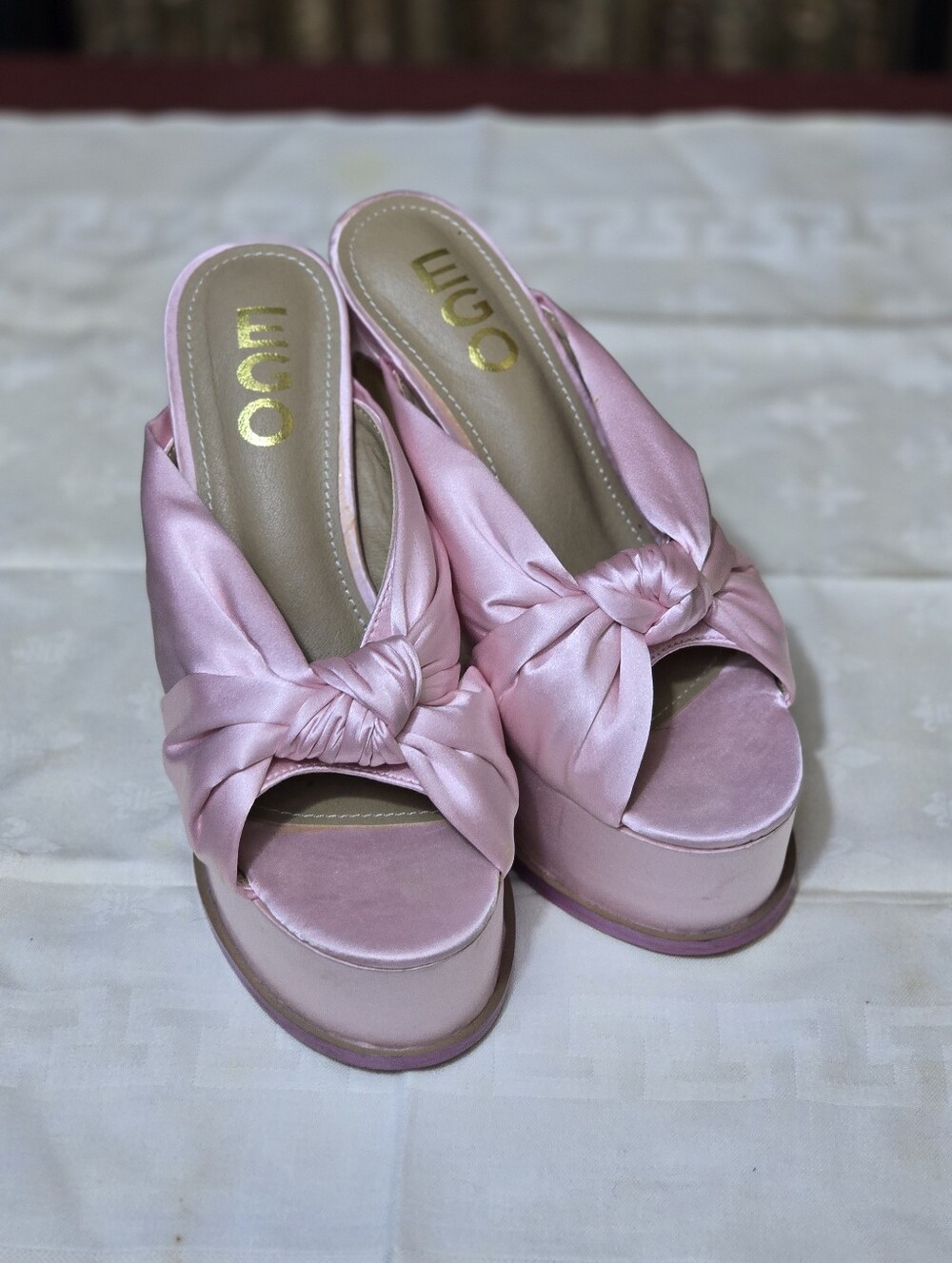 lug Pink Satin Knot Platform Slides